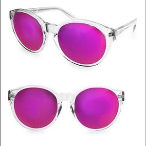 AQS DAISY 53MM Round Sunglasses with clear frame and pink mirrored lenses